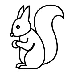 Charming woodland squirrel holding a nut, depicted as a crisp autum line icon illustration, perfect for nature-themed designs and seasonal graphics