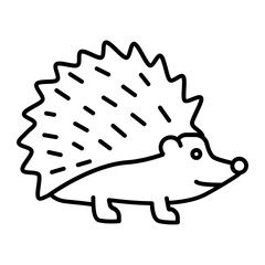 Cute hedgehog in a minimalist autumn line icon design, perfect for children's books, educational materials, and seasonal themes, showcasing a friendly animal character