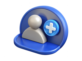 Add user sign up join contact blue icon symbol 3d illustration isolated on transparent background