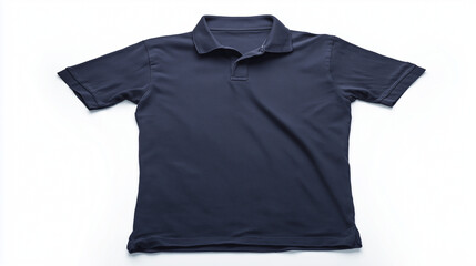 A navy short-sleeve polo shirt with ribbed details, showcasing classic casual wear.