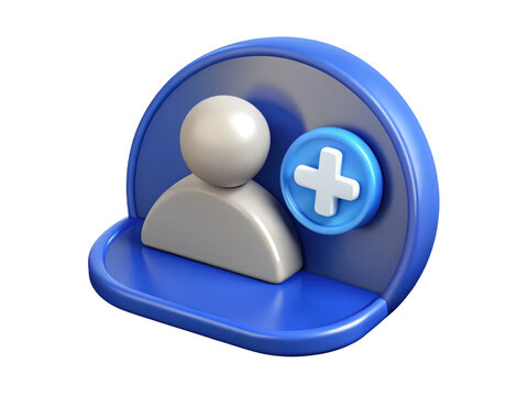 Add user sign up join contact blue icon symbol 3d illustration isolated on transparent background