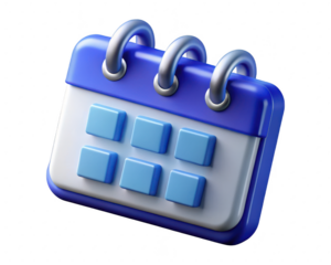 Blue and white 3d calendar icon realistic render dates planning time management agenda schedule 3d illustration isolated on transparent background