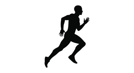 A dynamic figure of a man running forward black silhouette