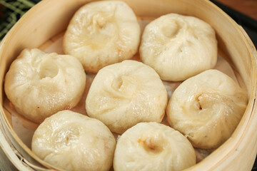 Traditional Xiao Long Bao Meat Dumplings in Bamboo Steamer - Authentic Shengzhou Chinese Cuisine