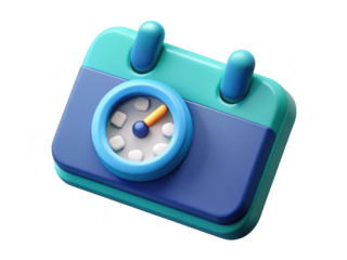 Calendar icon with clock reminding appointment or deadline in blue and turquoise tones 3d illustration isolated on transparent background