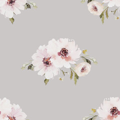 Delicate Watercolor Wildflower Bouquets Seamless Pattern
