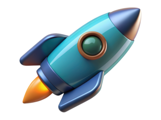 Cartoon rocket launching with flame illustration start up concept exploration space travel 3d illustration isolated on transparent background