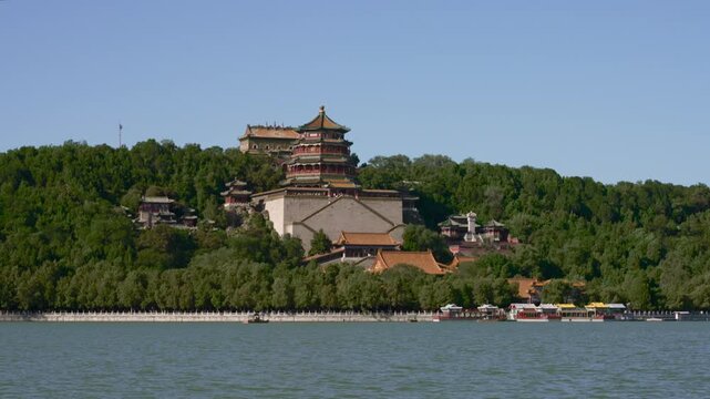 Tower of Fragrance of Buddha, Summer Palace, Beijing, China. Chinese characters say 'Buddha Fragrance Tower'