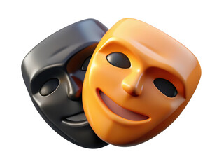 Fototapeta premium Comedy and tragedy masks set dramatic expression theater concept 3d illustration isolated on transparent background