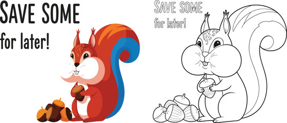  Cute Cartoon Squirrel Saving Acorns Save Some for Later © AbuNazam