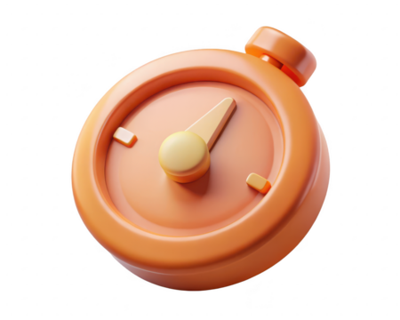 Cartoonish timer illustration in orange hues depicting urgency and time management 3d illustration isolated on transparent background