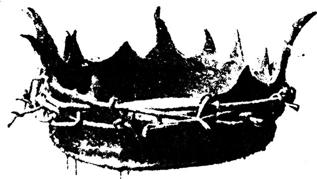 Black barbed crown vector illustration. Simple and flat design featuring a monochrome ornamental style in a clear and concise format.