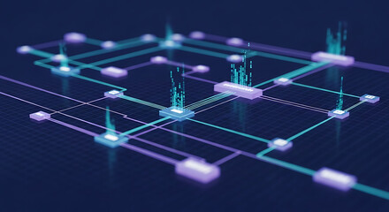 Abstract network connection with glowing nodes and lines on a dark blue background design concept ai generated
