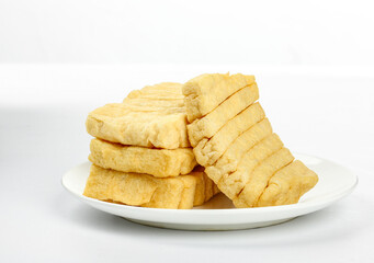 Fresh Sliced Tofu on White Plate - Asian Vegetarian Protein Food Ingredient
