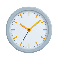 Detailed Flat Vector Icon of a Grey Wall Clock with Bright Yellow Hands