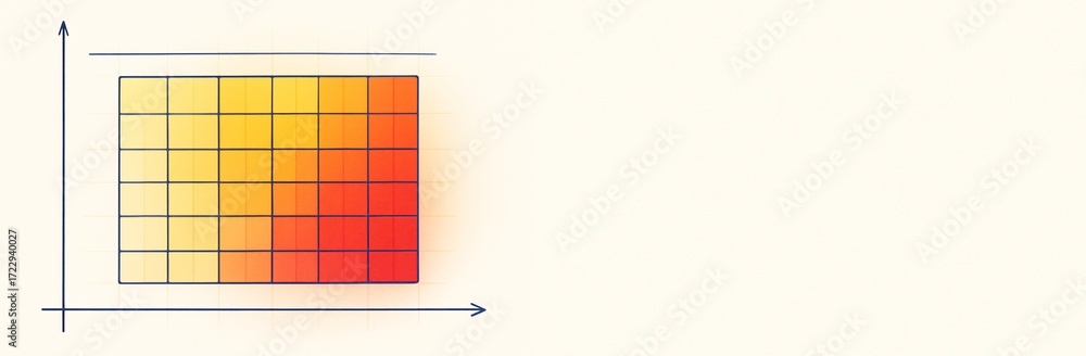Poster heatmap-style grid chart with warm color gradient on clean background and copyspace for template, de