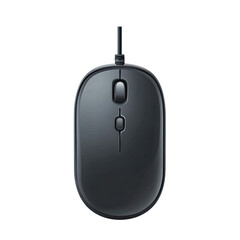 Simple dark grey wired computer mouse for navigation and control.
