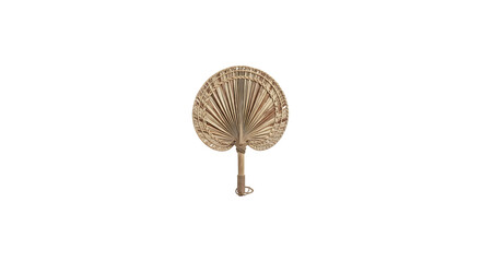 Hand fan made of woven palm leaves isolated on transparent background, representing traditional craftsmanship, decoration, and cultural heritage