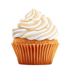 Detailed flat vector icon of a vanilla cupcake with white frosting.