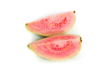 Fresh Pink Guava Fruit Slices Isolated on White Background - Tropical Exotic Fruit