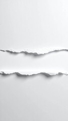 Fototapeta premium Two horizontal, ragged tears in white paper