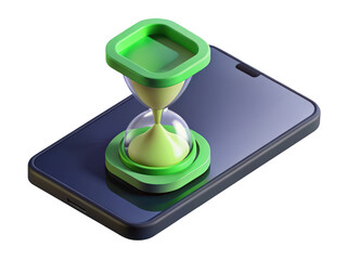 Hourglass on smartphone screen indicating time management or application load time 3d illustration isolated on transparent background