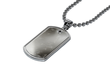 Silver dog tag pendant on a chain
