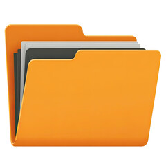 Stylized open file folder icon with various dark and light papers