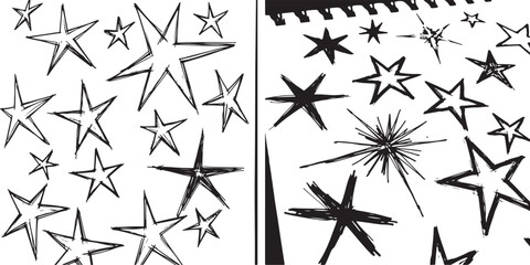 Black and White Hand Drawn Sketchy Stars and Bursts Pattern