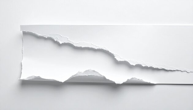 Ripped white paper strip on white background