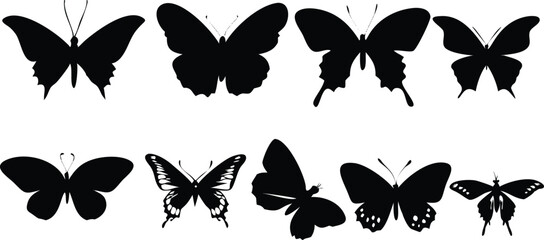 Elegant butterfly silhouettes in flight, perfect for nature-inspired designs, branding, and ethereal projects, offering timeless beauty and versatile applications