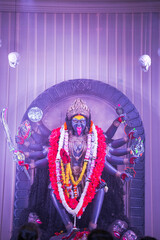 Kali maa idol statue, Hindu goddess Kali murti, Divine maa Kali sculpture, Powerful goddess Kali worship stock photo.