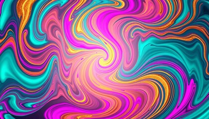 Vibrant swirls of teal, fuchsia, and gold create a mesmerizing abstract design,  graphic,  geometry