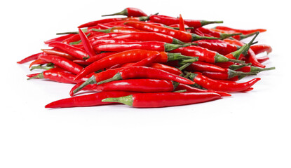 Fresh Red Sichuan Chaotian Chili Peppers Pile Isolated on White Background Hot Spicy Asian Cooking Ingredient