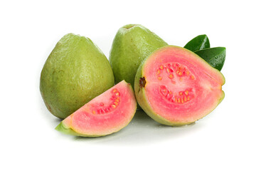 Fresh Pink Guava Fruits with Red Flesh Isolated on White Background - Tropical Fruit Photography