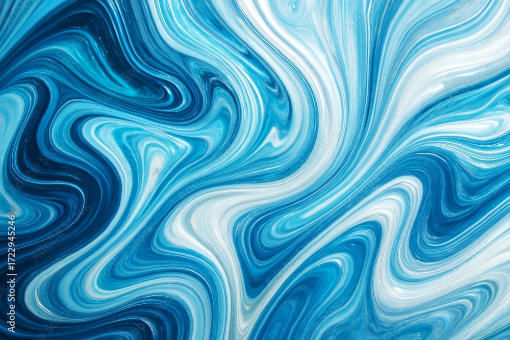 Poster abstract fluid blue and white marble swirl pattern with dynamic flowing lines and bright light highl