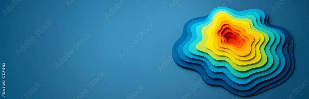 Poster colorful layered paper cut abstract shape on blue background with empty copyspace for banner or post