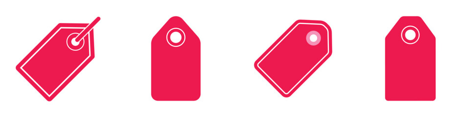 Set of four red cloth tags showing different angles and perspective vector