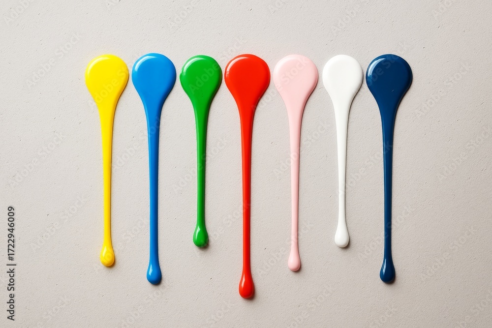 Poster colorful paint drips in neat row on light textured background displaying creative abstract design wi