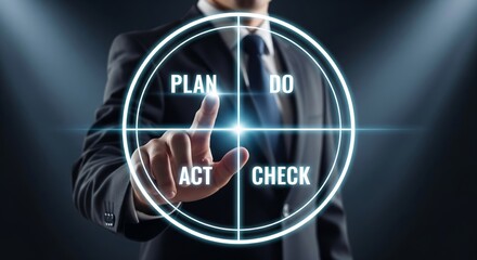 PDCA Cycle Plan Do Check Act Business Process Neon Chart for Strategy and Quality Management