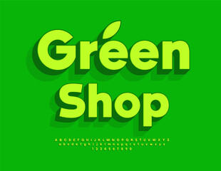 Fototapeta premium Vector Advertising signboard Green Shop. Bright Classic 3D Font. Digital Alphabet Letters with Shadow
