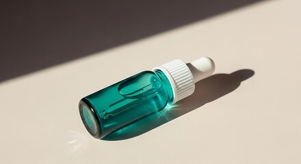 Green glass dropper bottle with white cap on a light background