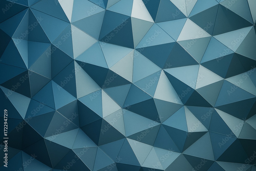 Poster geometric abstract background with blue triangular shapes and subtle light shadows creating a dynami