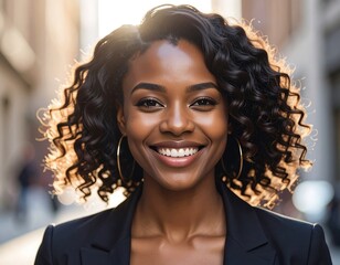 Smiling woman with curly hair