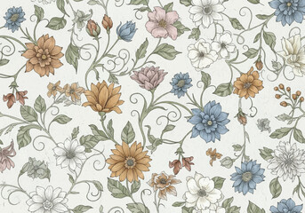 Seamless pattern with flowers and leaves. Vintage floral background.