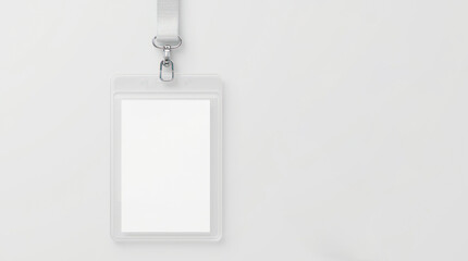 Blank ID badge with lanyard for corporate identification use, isolated on transparent background.