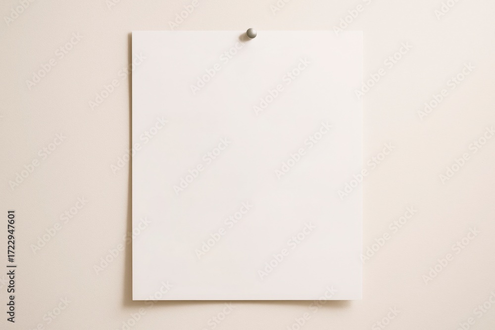Aufkleber blank paper sheet mockup pinned to wall with soft shadow on light background for clean branding or m