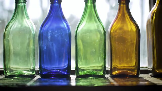 Colorful Glass Bottles in Sunlight
