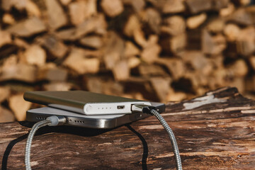 Charging Power Bank and Smartphone Outdoors Portable Battery Technology for Travel