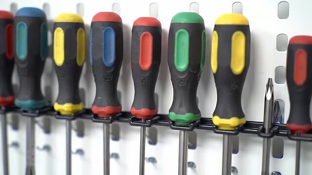 Colorful Screwdrivers on Pegboard
